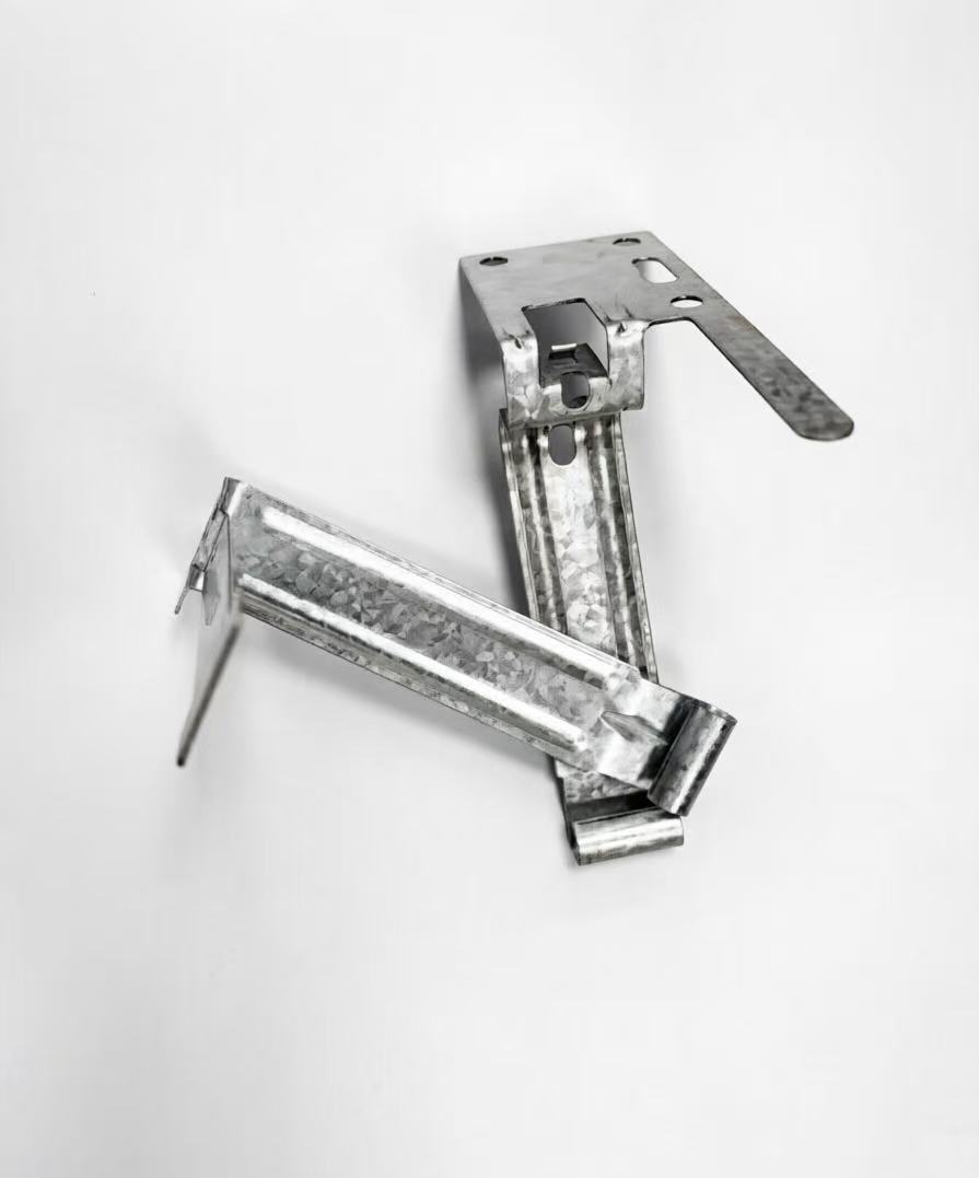 Hot-dip galvanized hanger bracket with rolled stiffening ribs
